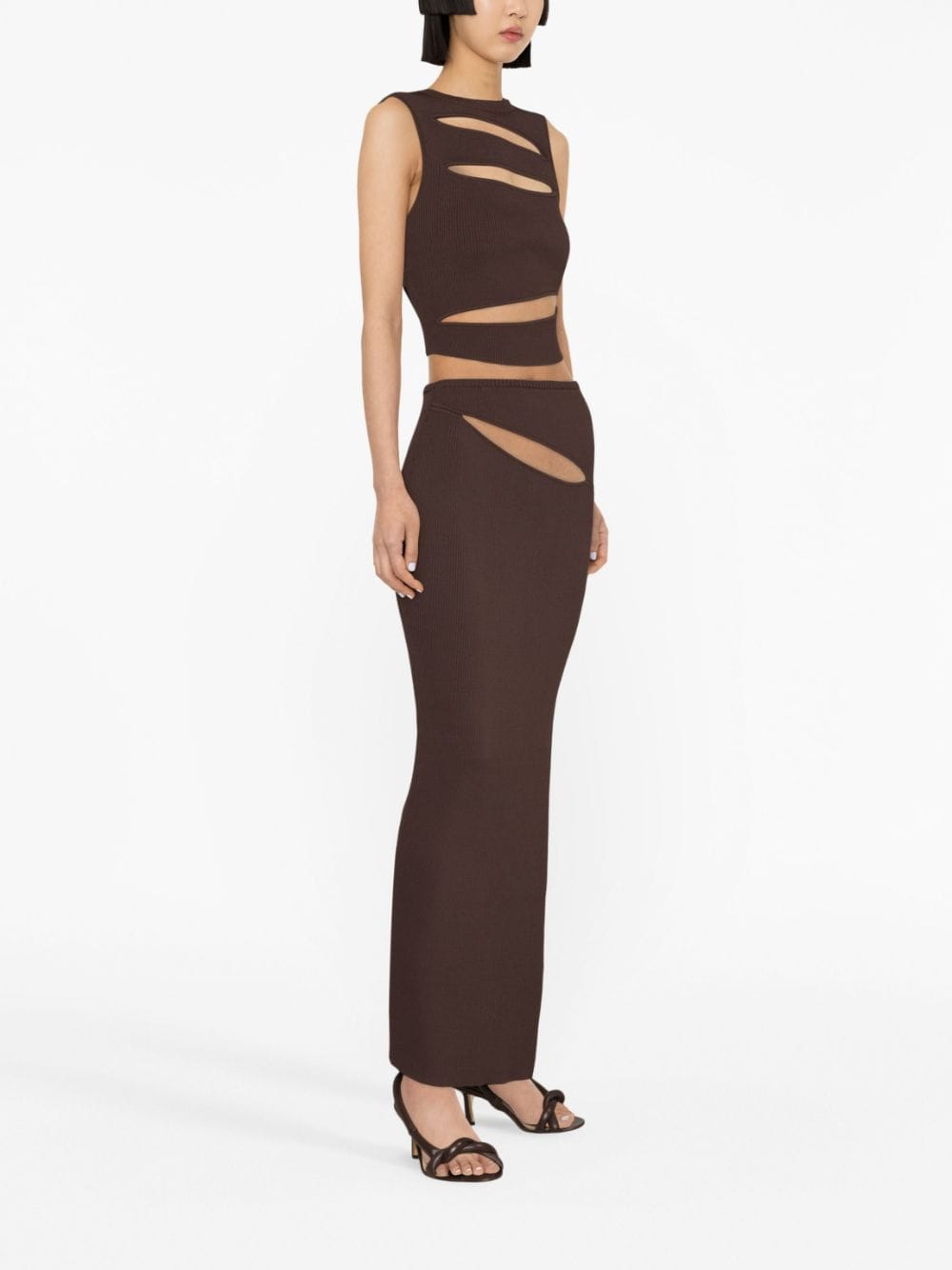 Shop Christopher Esber Cut-out Ribbed-knit Top In Brown
