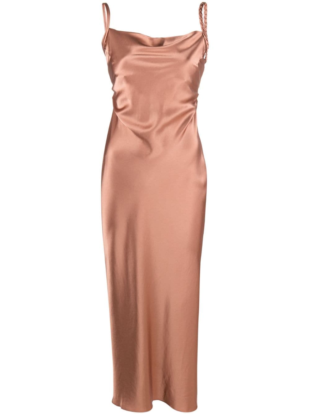 Shop Nanushka Fiore Satin Slip Midi Dress In Brown