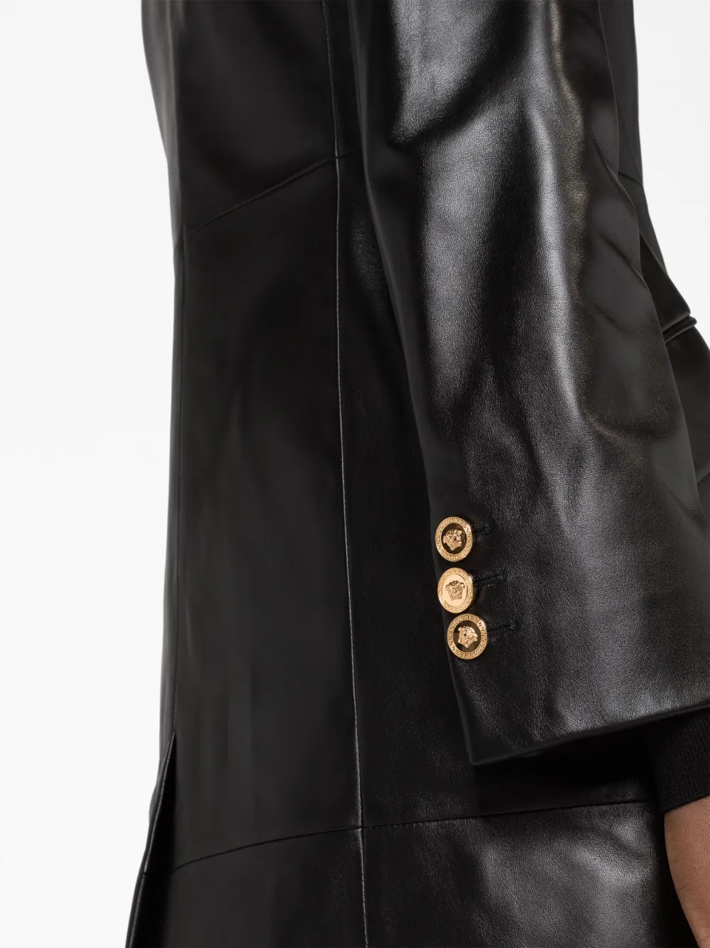 Shop Versace Leather Trench Coat In Black