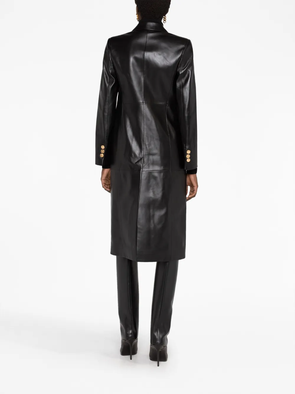 Shop Versace Leather Trench Coat In Black