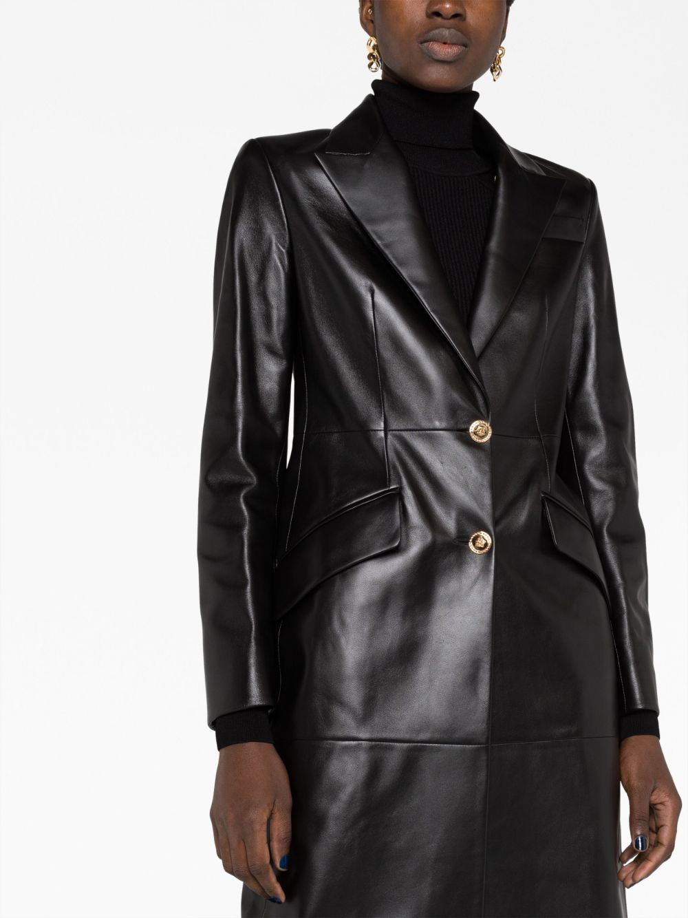 Shop Versace Leather Trench Coat In Black