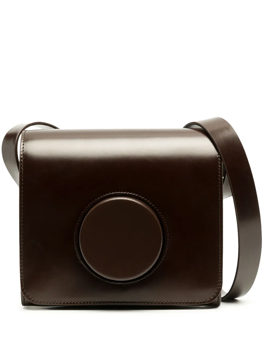 Shop Lemaire Camera Leather Crossbody Bag In Brown