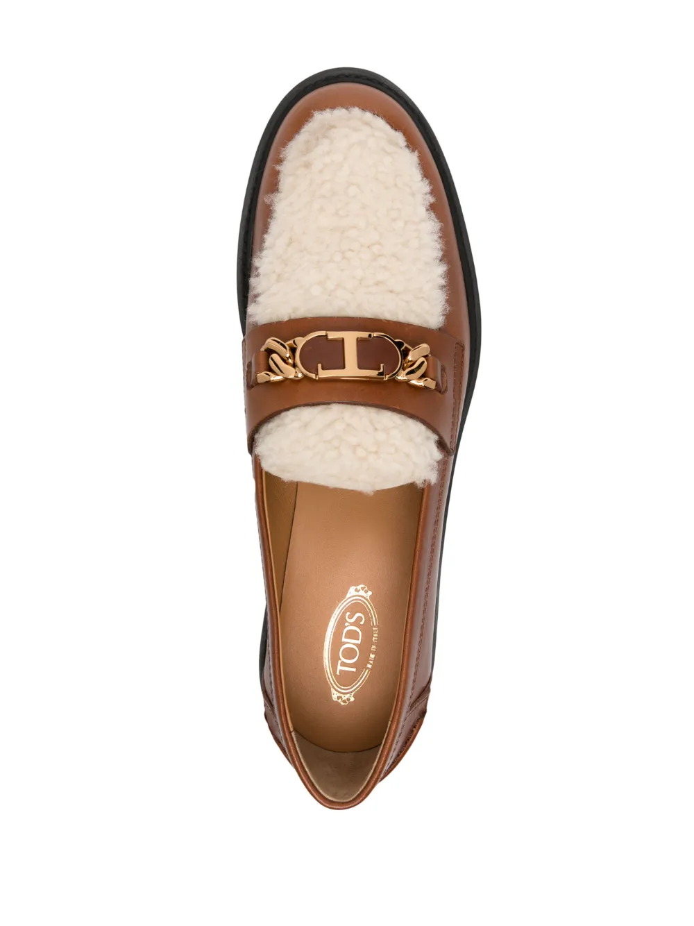 Shop Tod's Shearling Leather Loafers In Brown