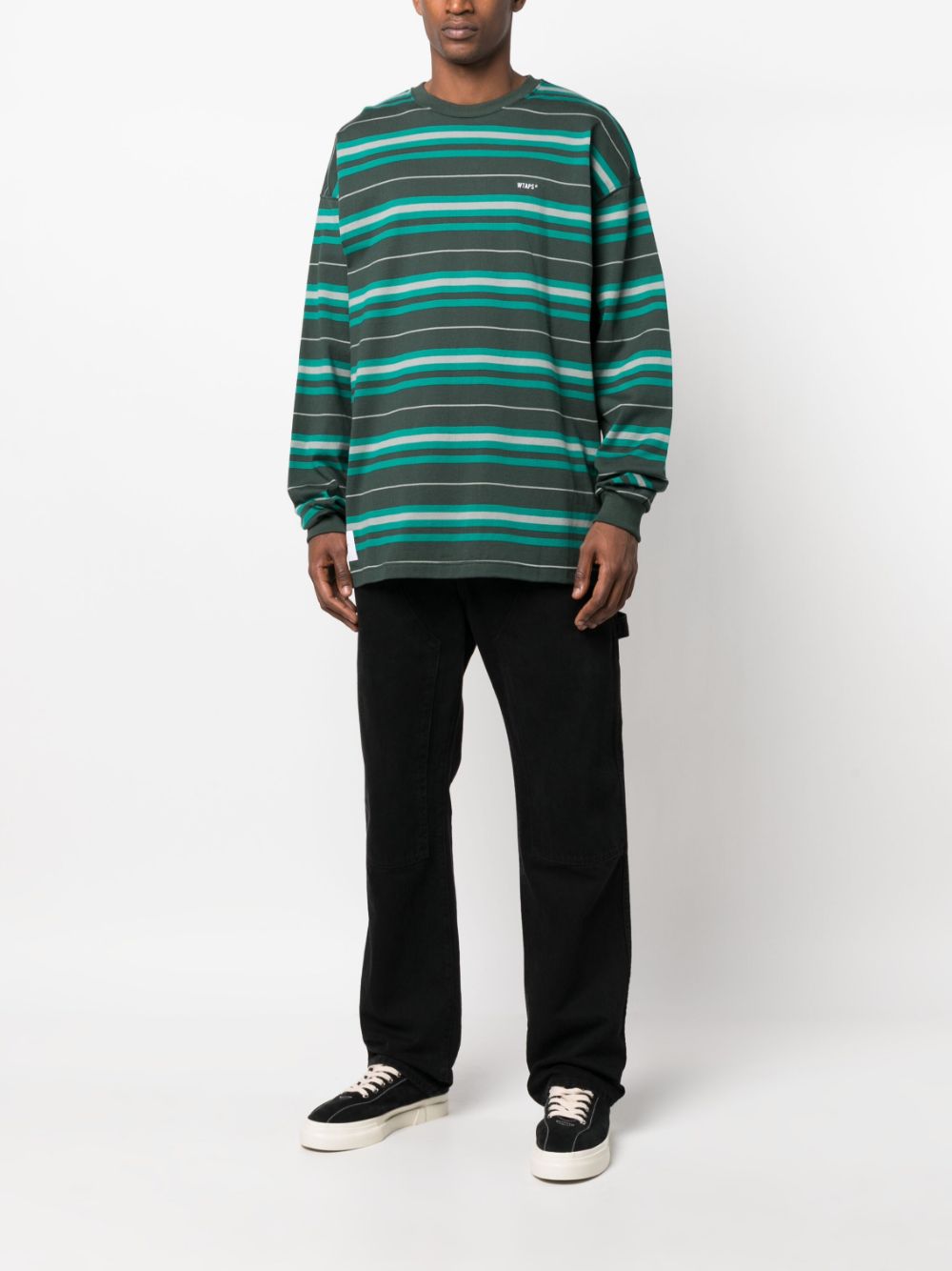 WTAPS logo-patch stripe-print T-shirt - Groen