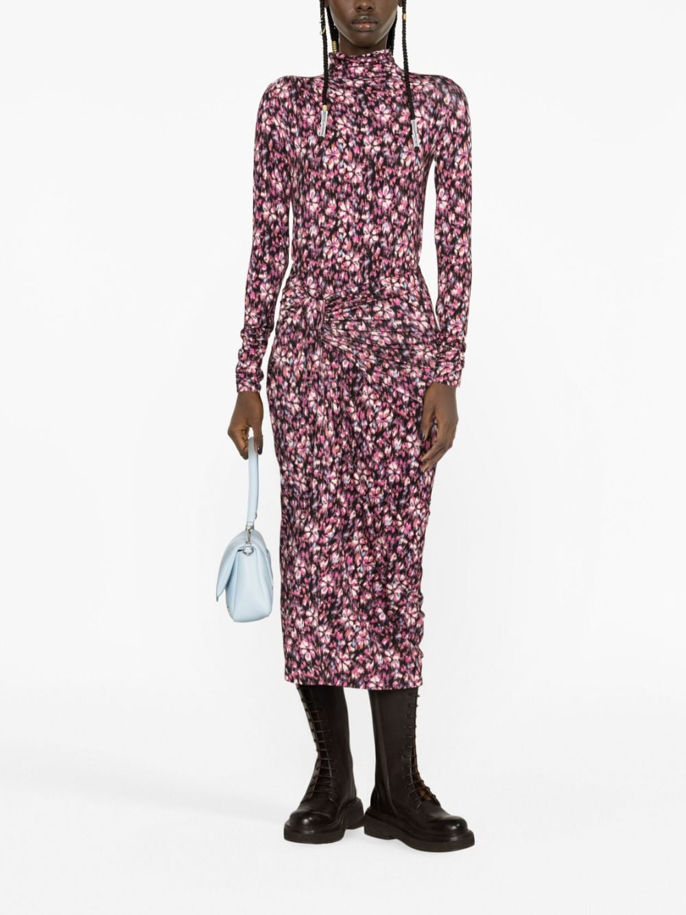 Shop Marant Etoile Floral-print Ruched Crepe Skirt In Pink