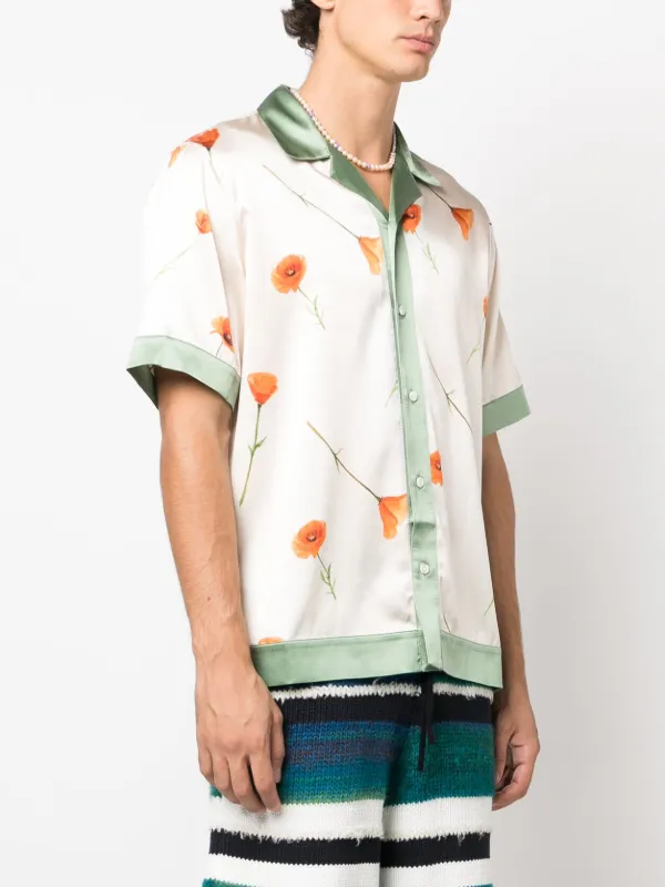 Nahmias poppy-print stretch-silk Shirt | Neutrals | FARFETCH