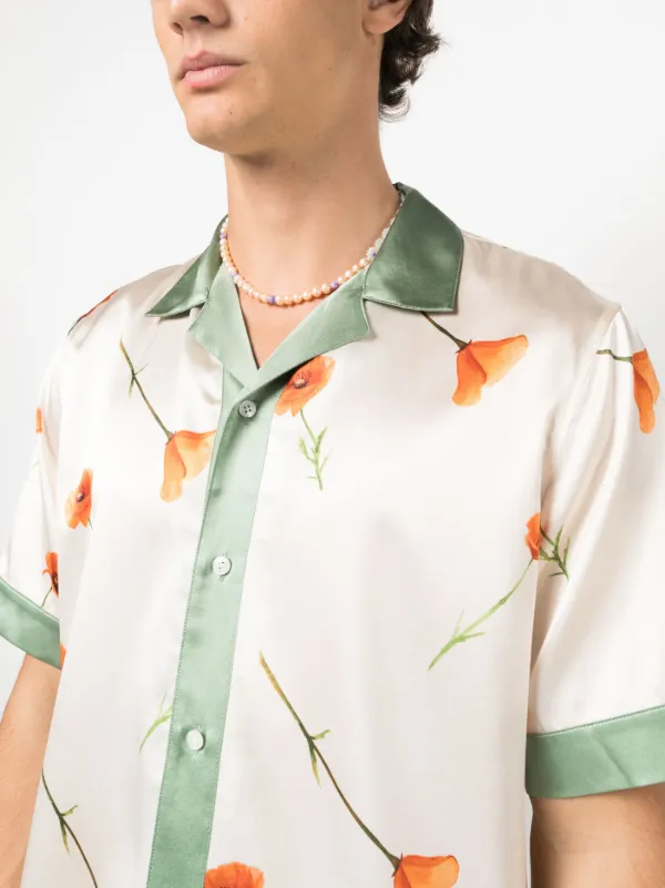Nahmias poppy-print stretch-silk Shirt | Neutrals | FARFETCH