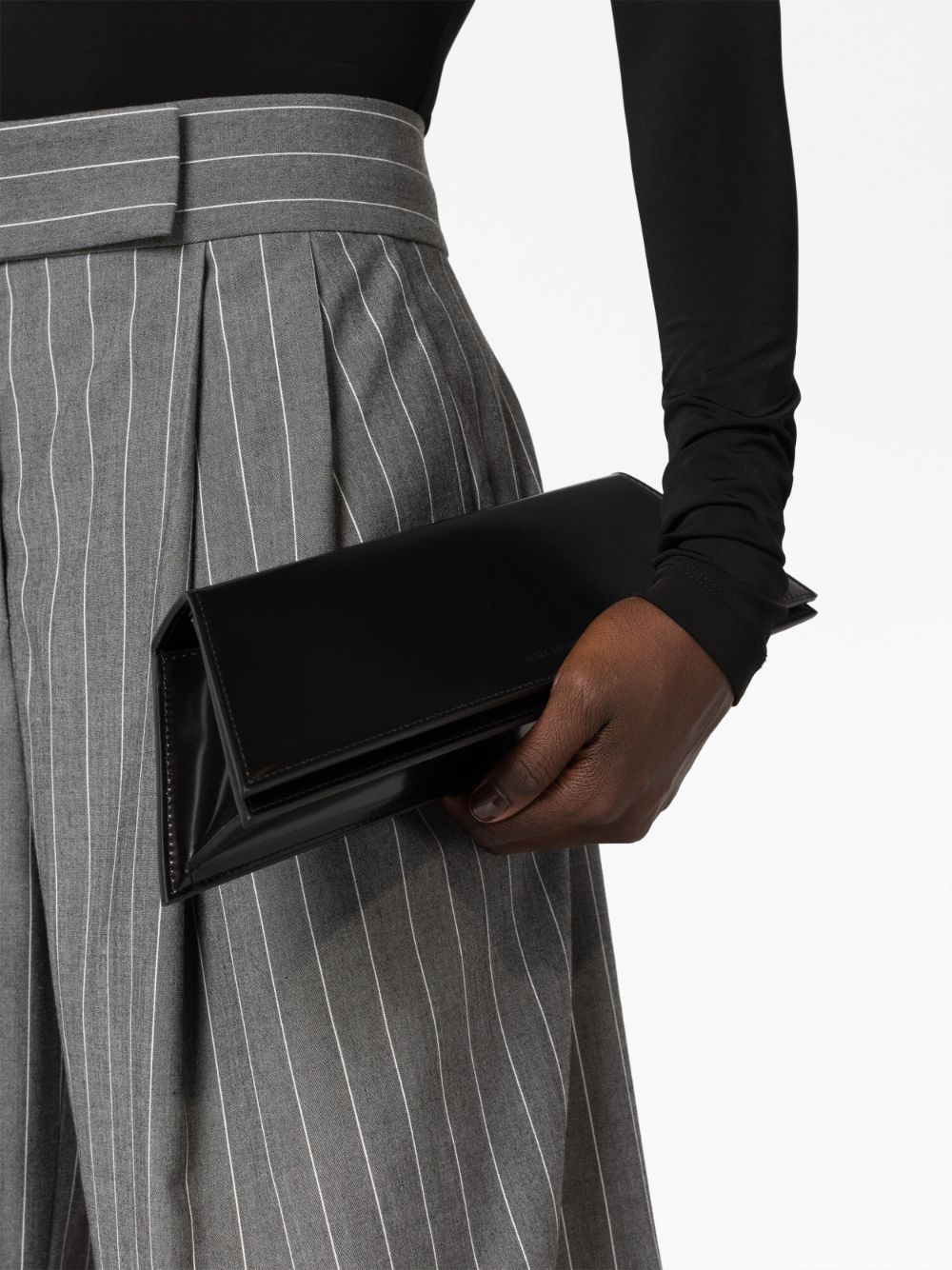 Shop Amina Muaddi Superamini Leather Clutch Bag In Black