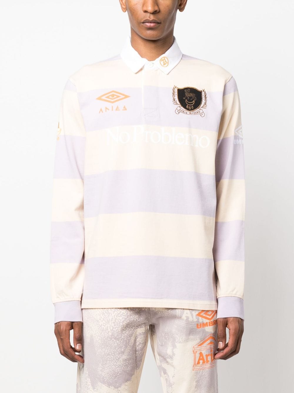 Shop Aries X Umbro Graphic-print Polo Shirt In Nude