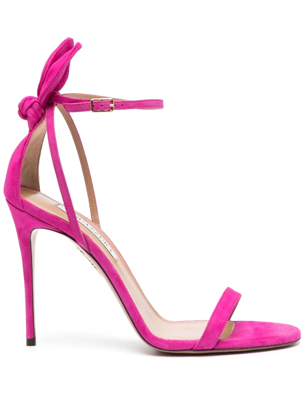 Shop Aquazzura Bow Tie 105mm Suede Sandals In Pink