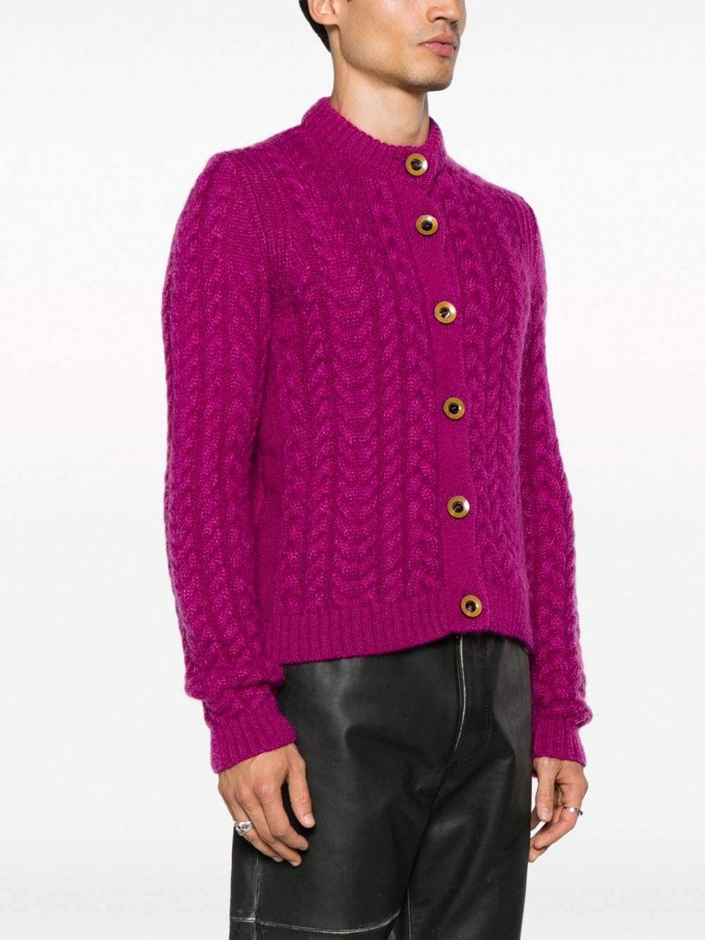 Shop Wales Bonner Liberty Cable-knit Cardigan In Pink