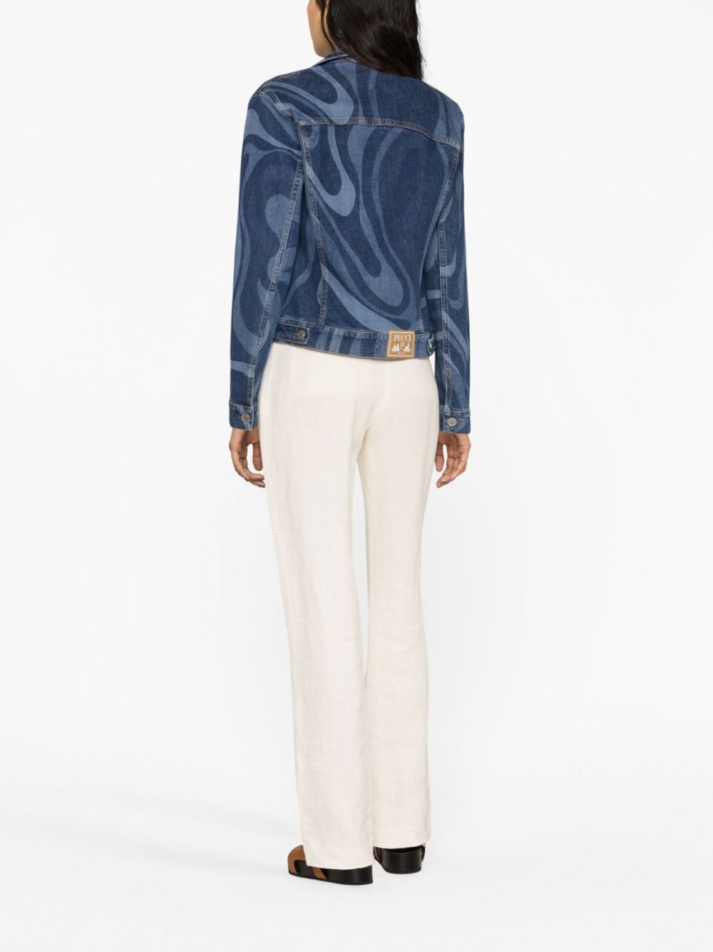 Shop Pucci Swirl-print Denim Jacket In Blue