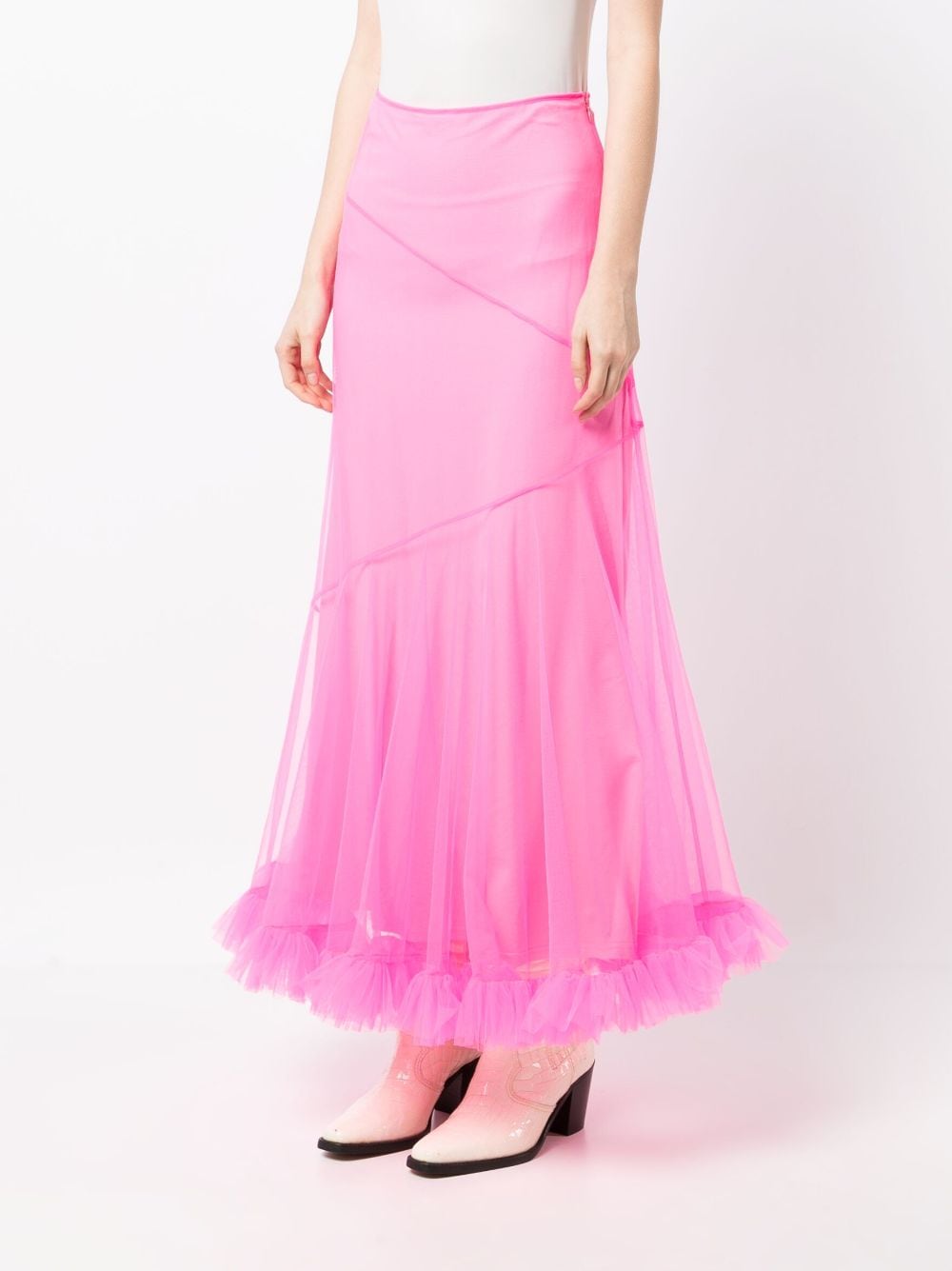 Shop Molly Goddard Ruffle-trim Tulle Midi Skirt In Rosa