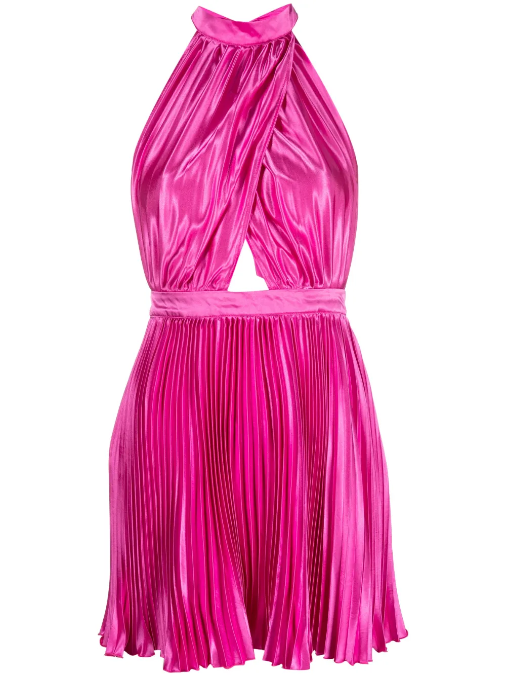 L'idée Pleated Halterneck Mini Dress In Flamingo