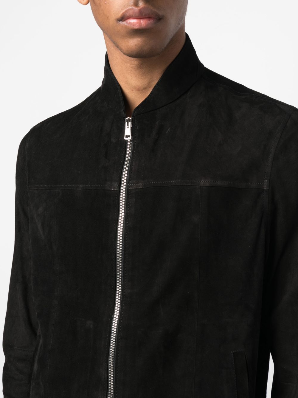 Shop Low Brand Zip-up Suede Jacket In Black