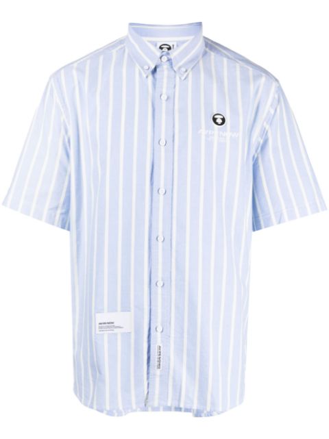 AAPE BY *A BATHING APE striped logo-patch cotton shirt Men