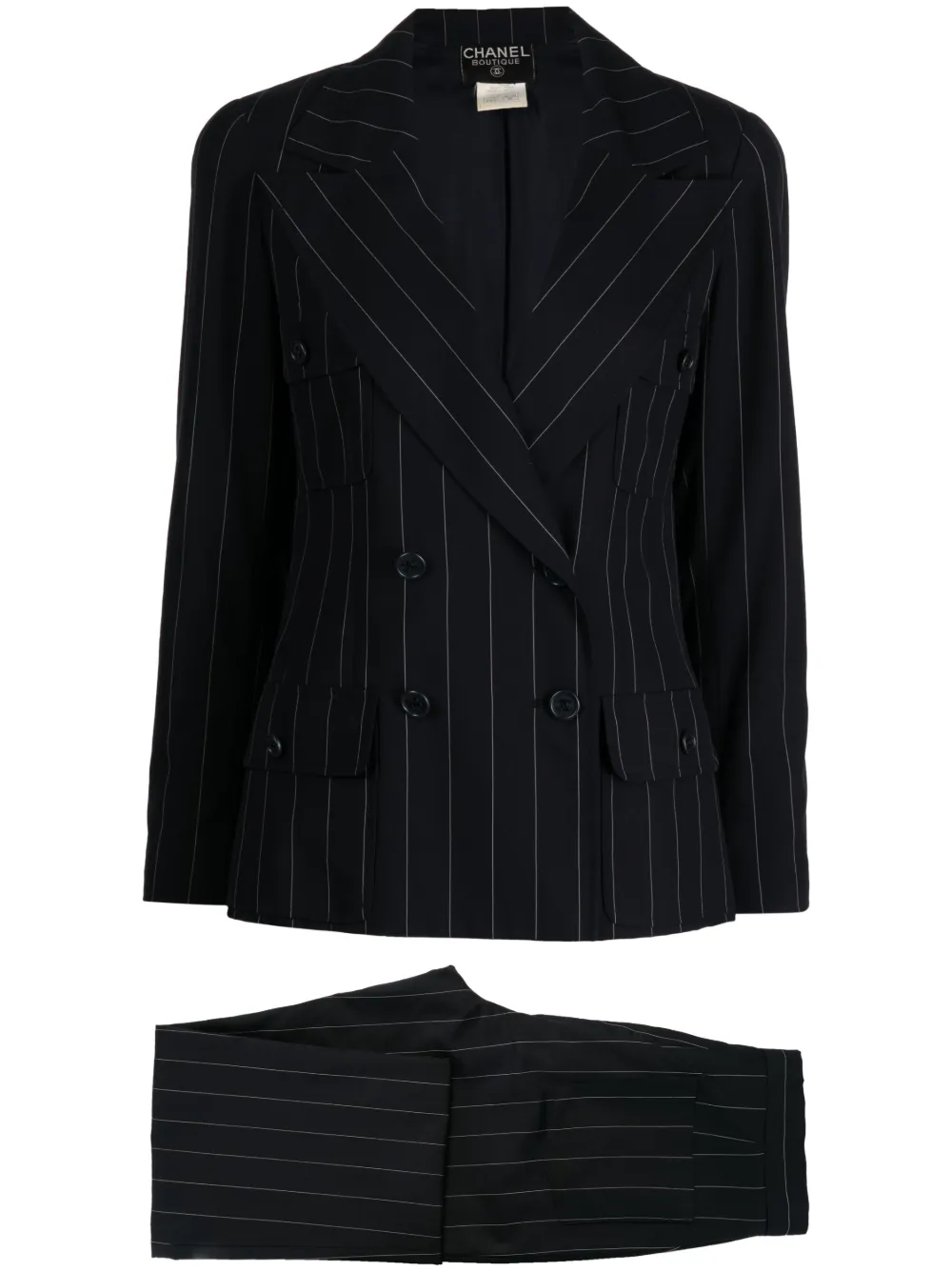 Pre-owned Chanel 1997-1998 Pinstripe Tailored Suit In Black