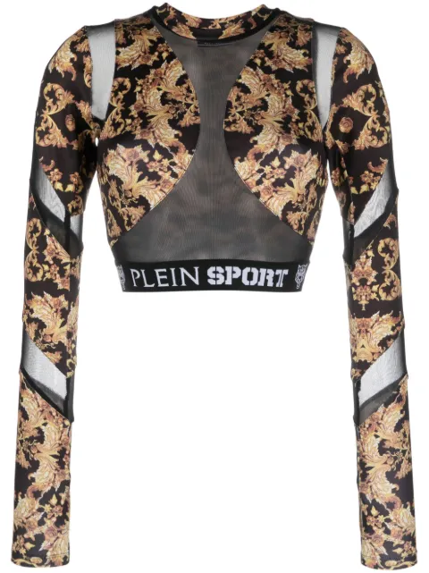 Plein Sport Baroque-print long-sleeved crop top