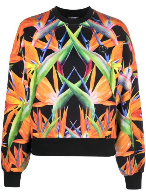 Plein Sport floral-print long-sleeved cropped sweatshirt