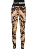 Plein Sport Baroque-print cotton leggings - Black