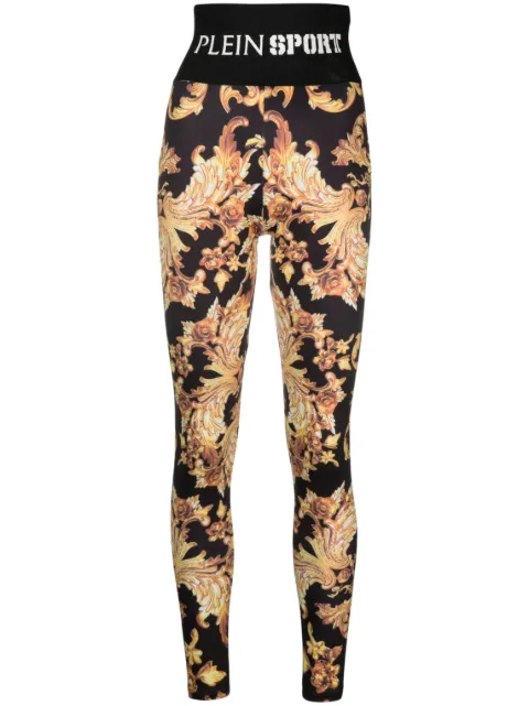 Plein Sport Baroque-print cotton leggings