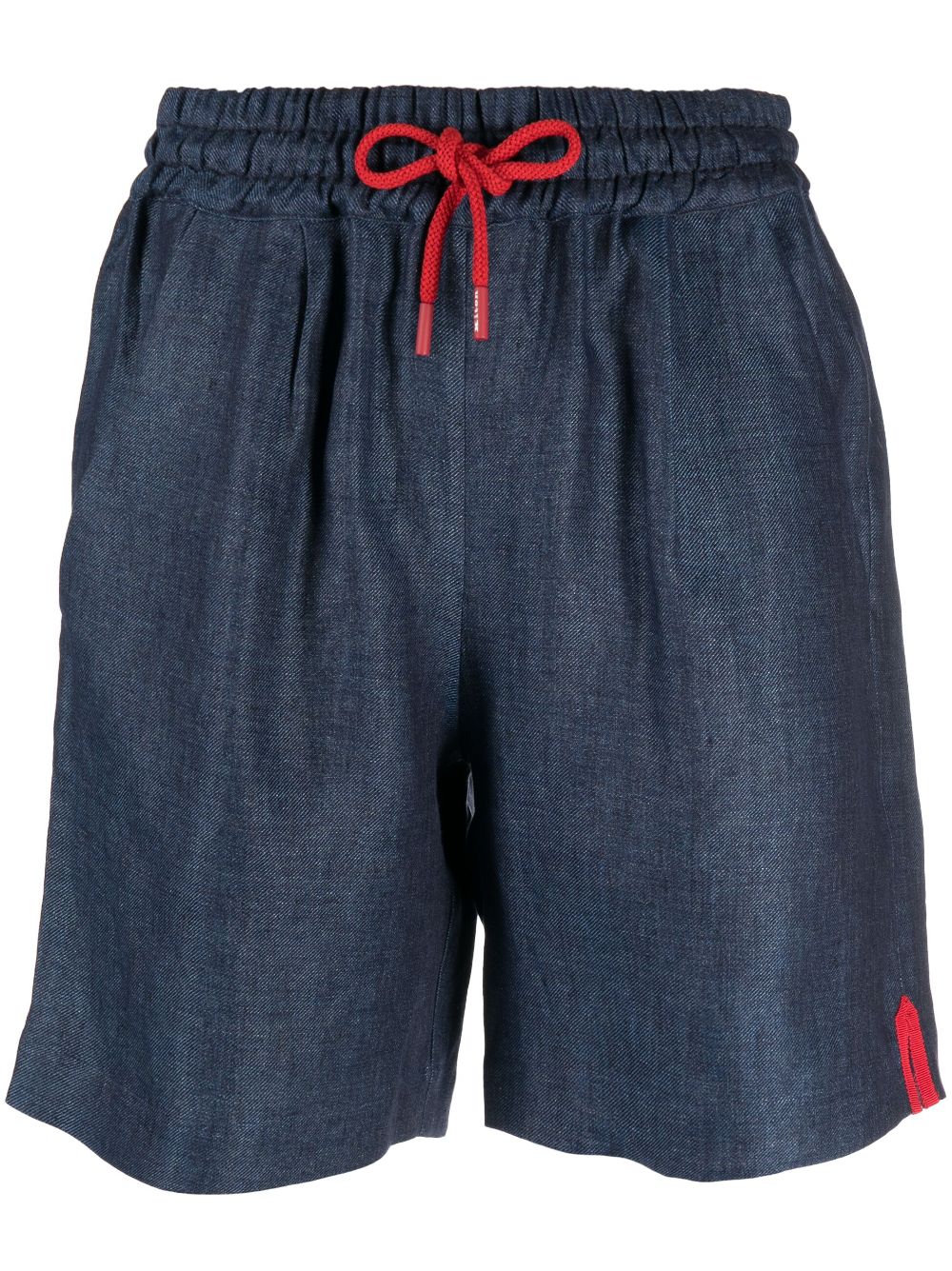 Kiton Contrasting Drawstring-fastening Linen Shorts In Blue