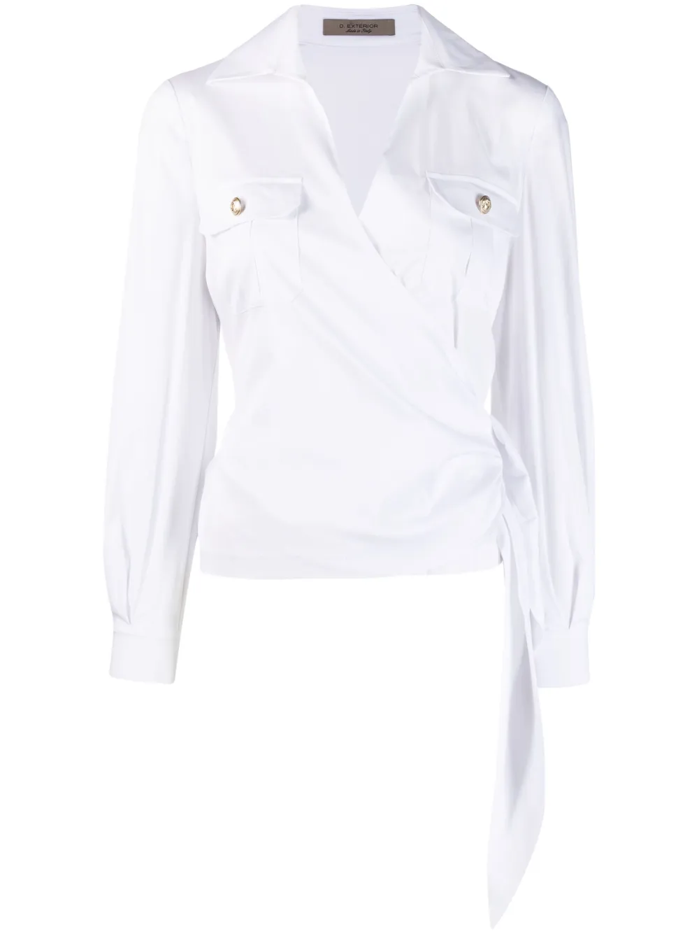 D.Exterior belted V-neck shirt - White