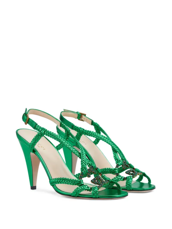 Gucci Crystal Interlocking G Sandals Green FARFETCH PT