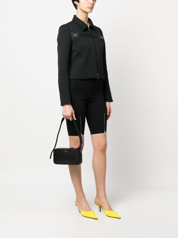 Racer Leather Shoulder Bag in Black - Courreges