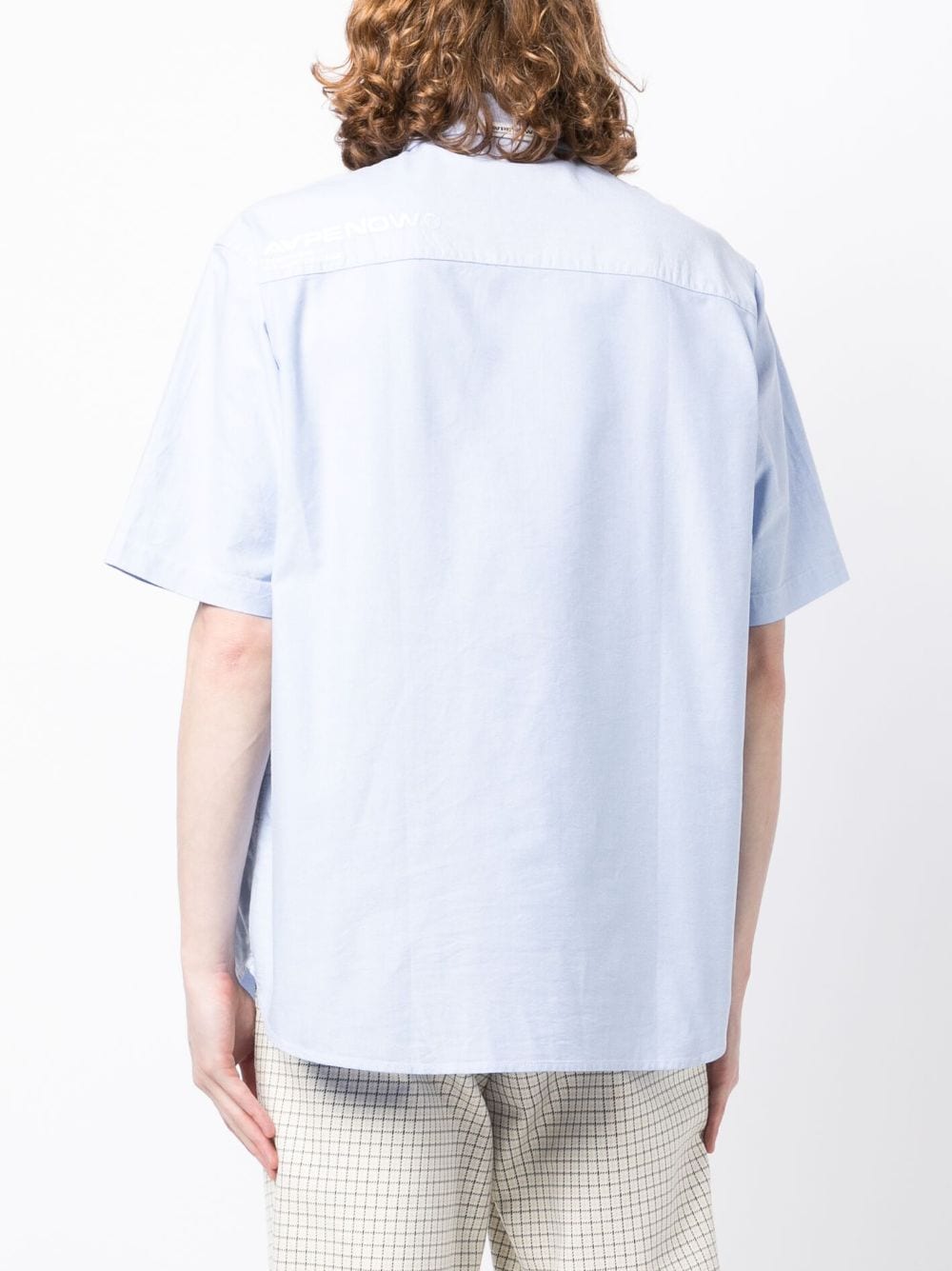 Shop Aape By A Bathing Ape Logo-detail Short-sleeve Cotton Shirt In Blue