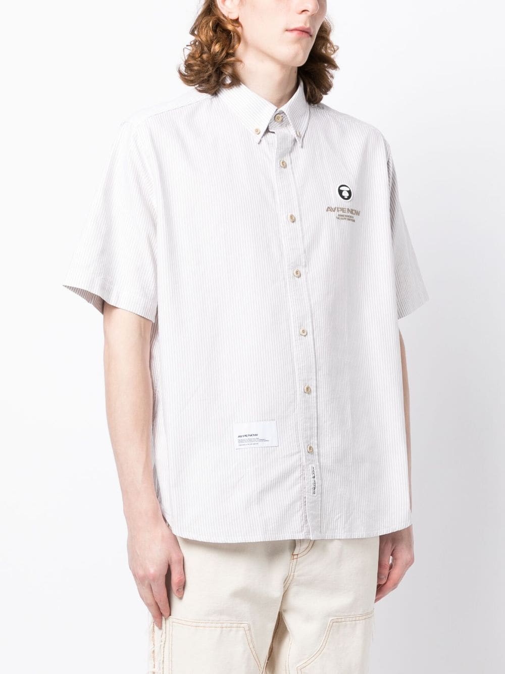 Shop Aape By A Bathing Ape Striped Logo-patch Cotton Shirt In Neutrals