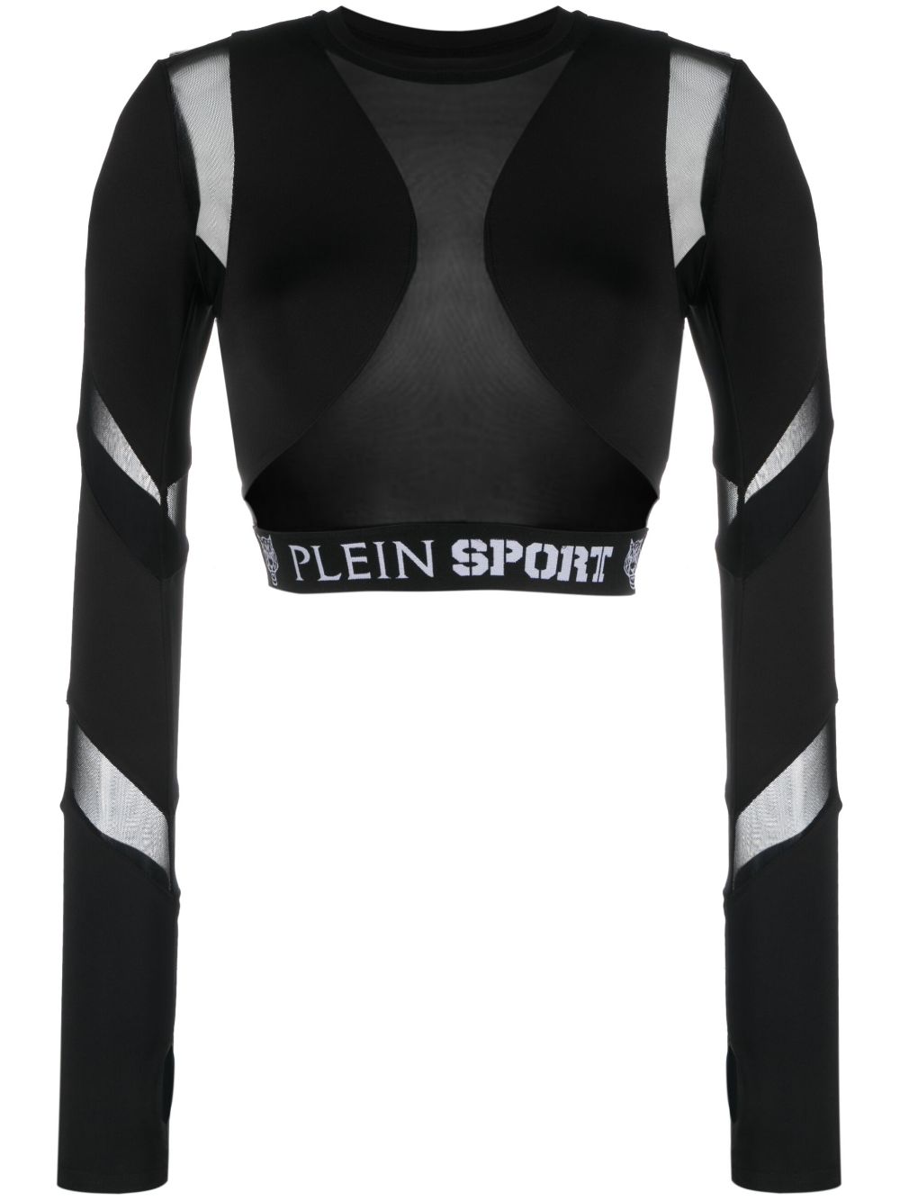 Plein Sport Cut-out Detail Long-sleeved Crop Top In Black