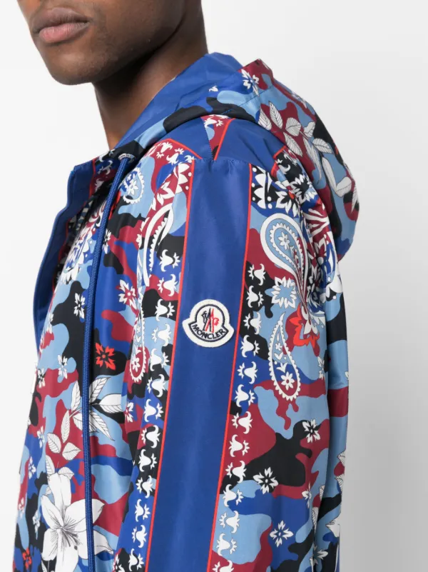 Moncler mix-print Hooded Jacket | Blue | FARFETCH UK
