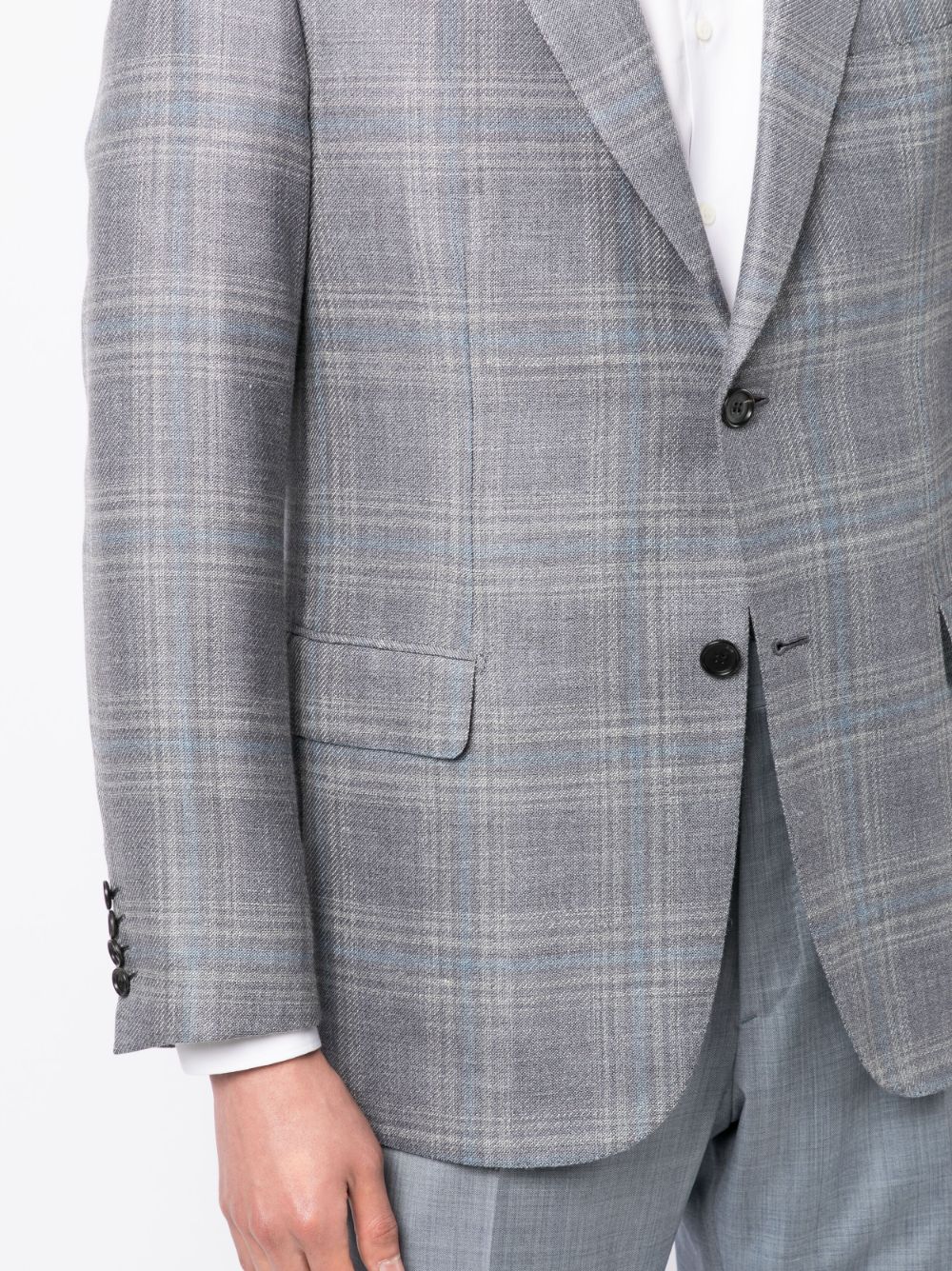 Shop Brioni Plaid Check-pattern Blazer In Grey