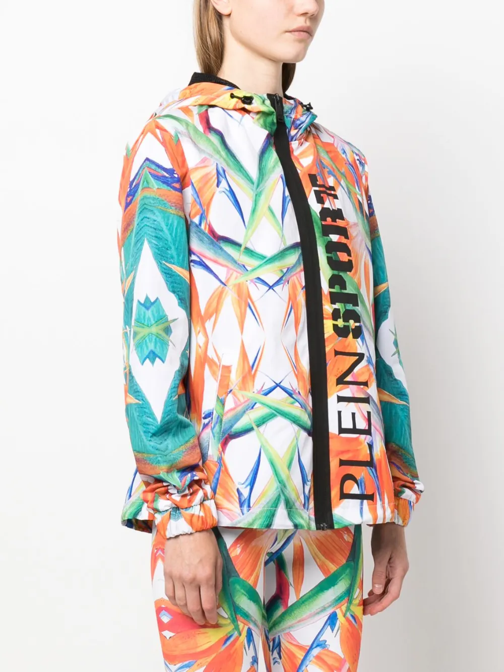 Plein Sport Floral-print Zipped Lightweight Jacket In White