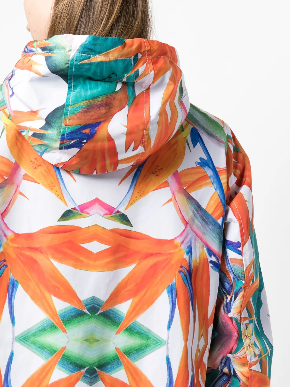 Plein Sport Floral-print Zipped Lightweight Jacket In White