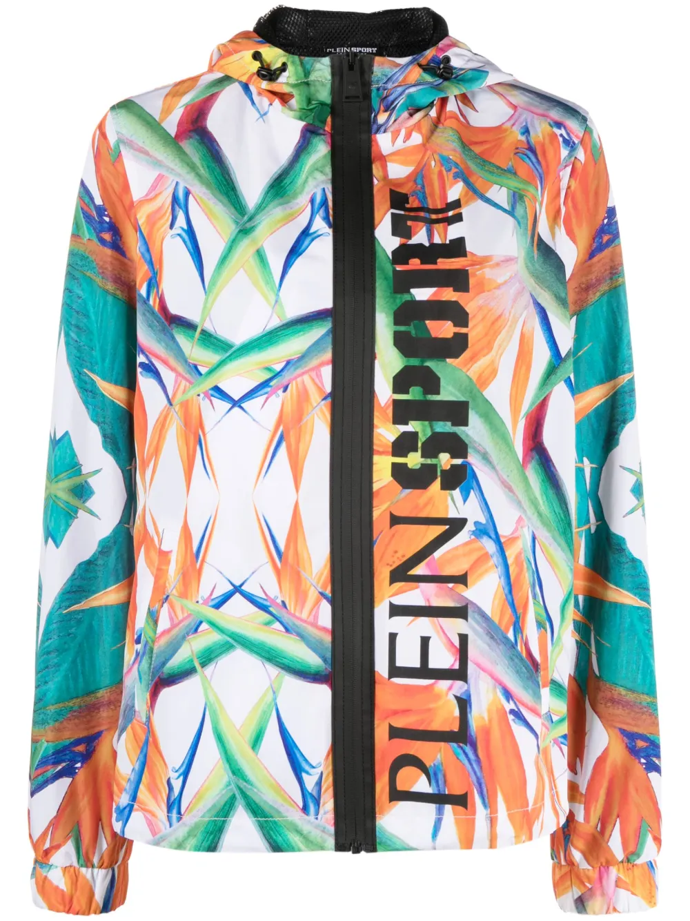 Plein Sport Floral-print Zipped Lightweight Jacket In White
