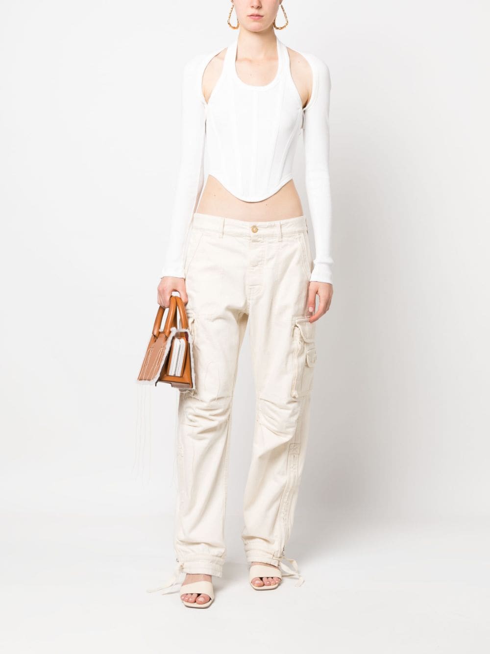 Shop Armarium Gathered-detail Cargo Trousers In Nude