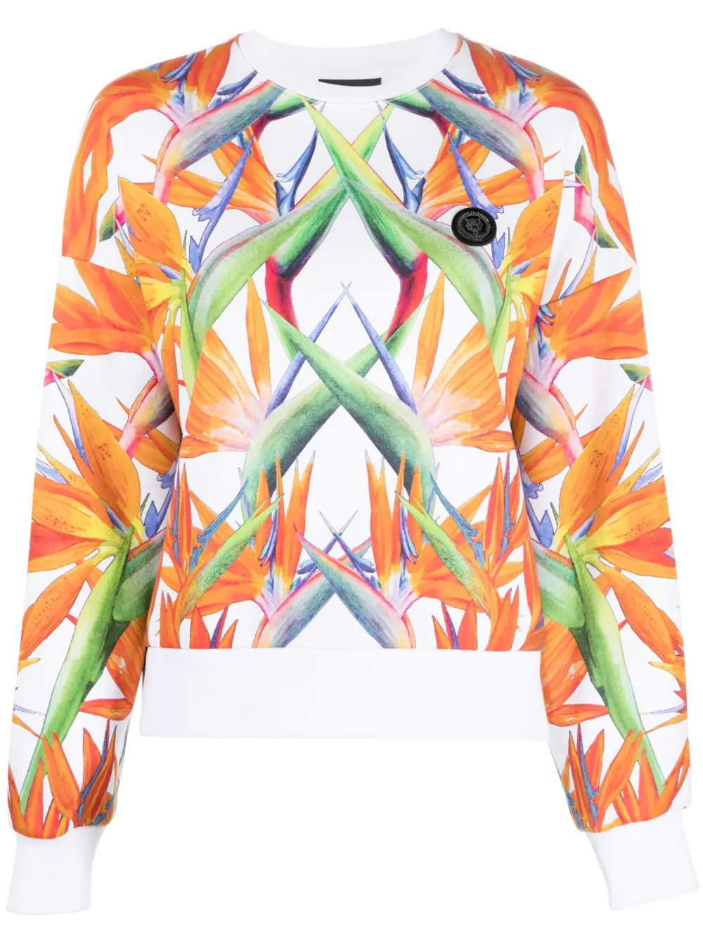 floral-print long-sleeved cropped sweatshirt
