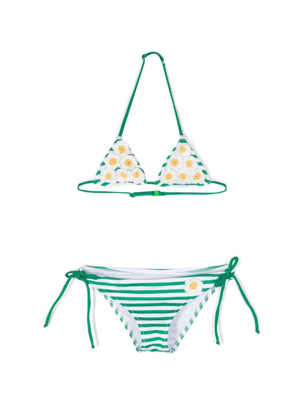 Mc2 Saint Barth Kids' Daisy-patch Striped Bikini In Verde-bianco