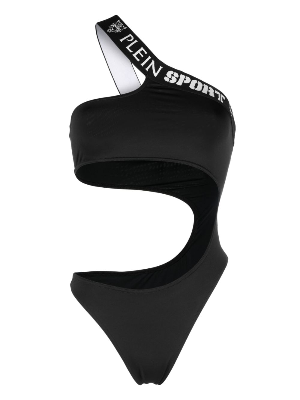 logo-tape one-shoulder swimsuit