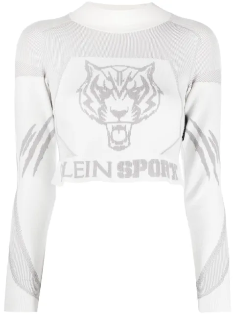 Plein Sport jacquard long-sleeved knitted crop top