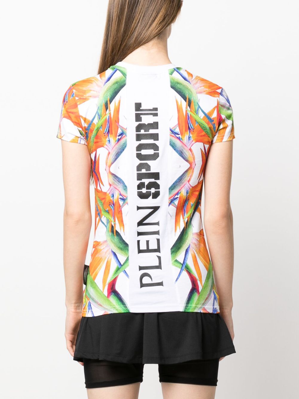 Shop Plein Sport Floral-print Short-sleeved Cotton T-shirt In White