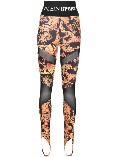 Plein Sport Baroque-print cotton leggings