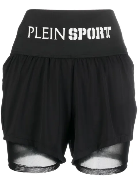 Plein Sport logo-print double-layered cotton shorts