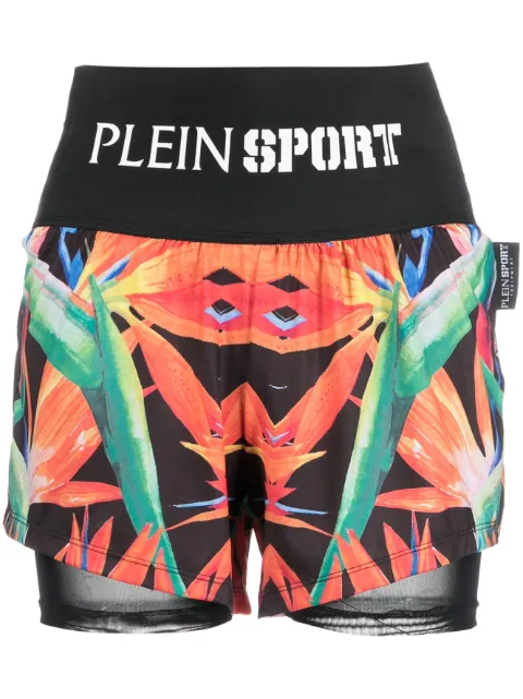 Plein Sport floral-print double-layered cotton running shorts
