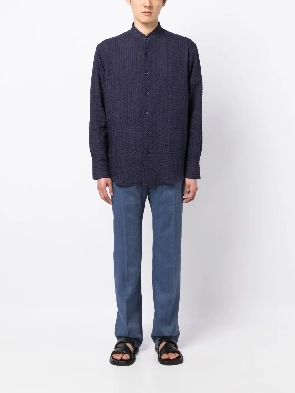 Brioni Overhemd met bandkraag - Blauw