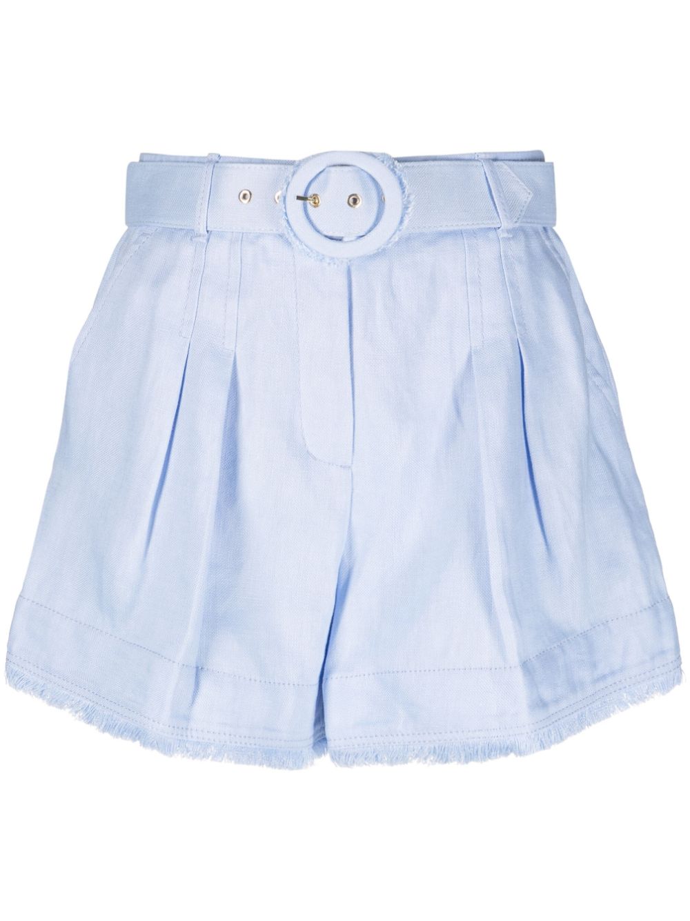 Shop Zimmermann Raw-edge Belted Short Shorts In Blau