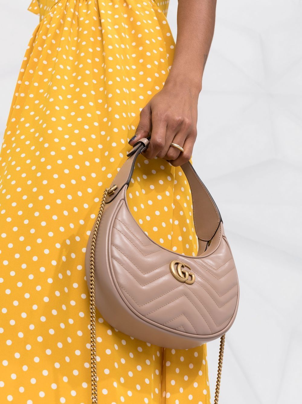 Shop Gucci Mini Gg Marmont Half-moon Shoulder Bag In Pink