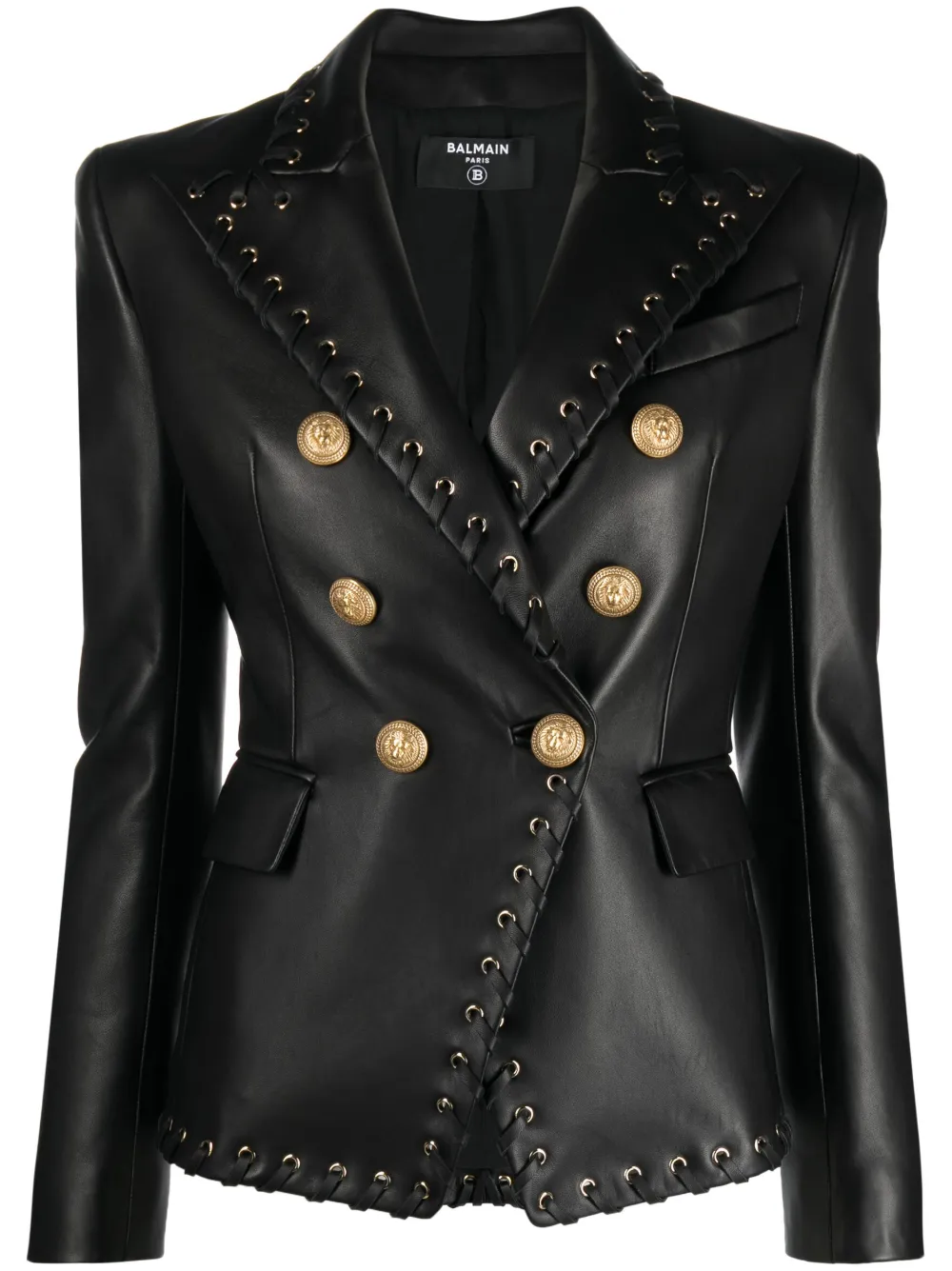 Balmain double breasted Leather Blazer Black FARFETCH IE